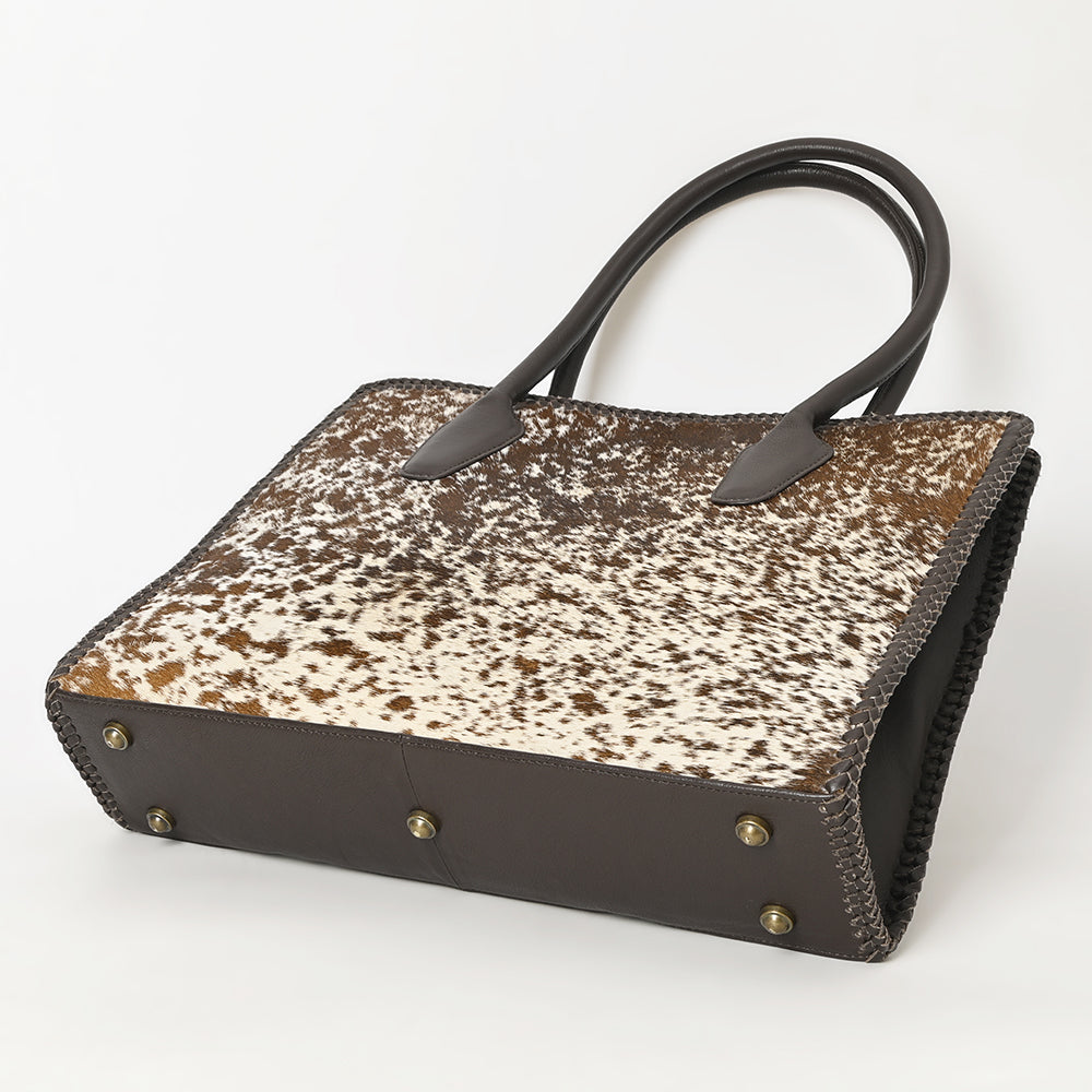 ADBGM301 Cowhide Leather Tote - Structured Western Handbag with Braided Trim