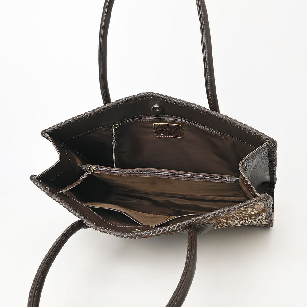 ADBGM301 Cowhide Leather Tote - Structured Western Handbag with Braided Trim
