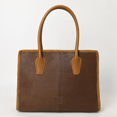 ADBGM301 Classic Western Leather Tote - Structured Caramel-Trimmed Handbag with Braided Edge