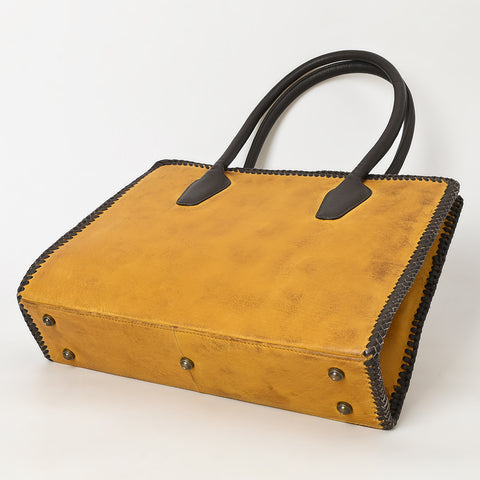 ADBGM301 Classic Western Leather Tote - Structured Caramel-Trimmed Handbag with Braided Edge