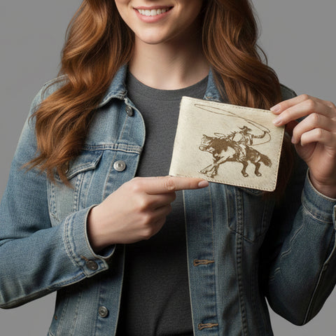 ADBGM454 Western Hair-On Leather Rodeo Wallet - Engraved Design