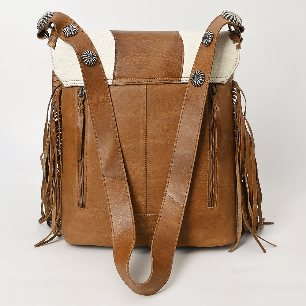 ADBGM253E Cowhide Leather Fringe Messenger Bag - Western Flap Purse with Turquoise Concho