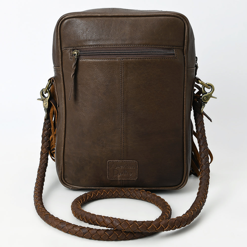 ADBGM354 Leather Fringe Crossbody Bag - Dual Pocket Western Braided Mini Purse
