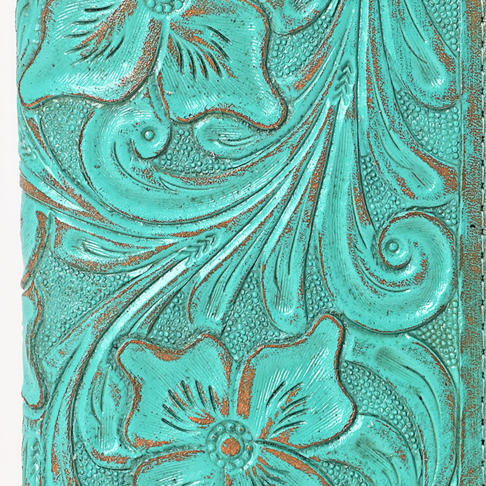 ADBG1537 Tooled Leather Wallet - Hand-Carved Western Floral Long Clutch