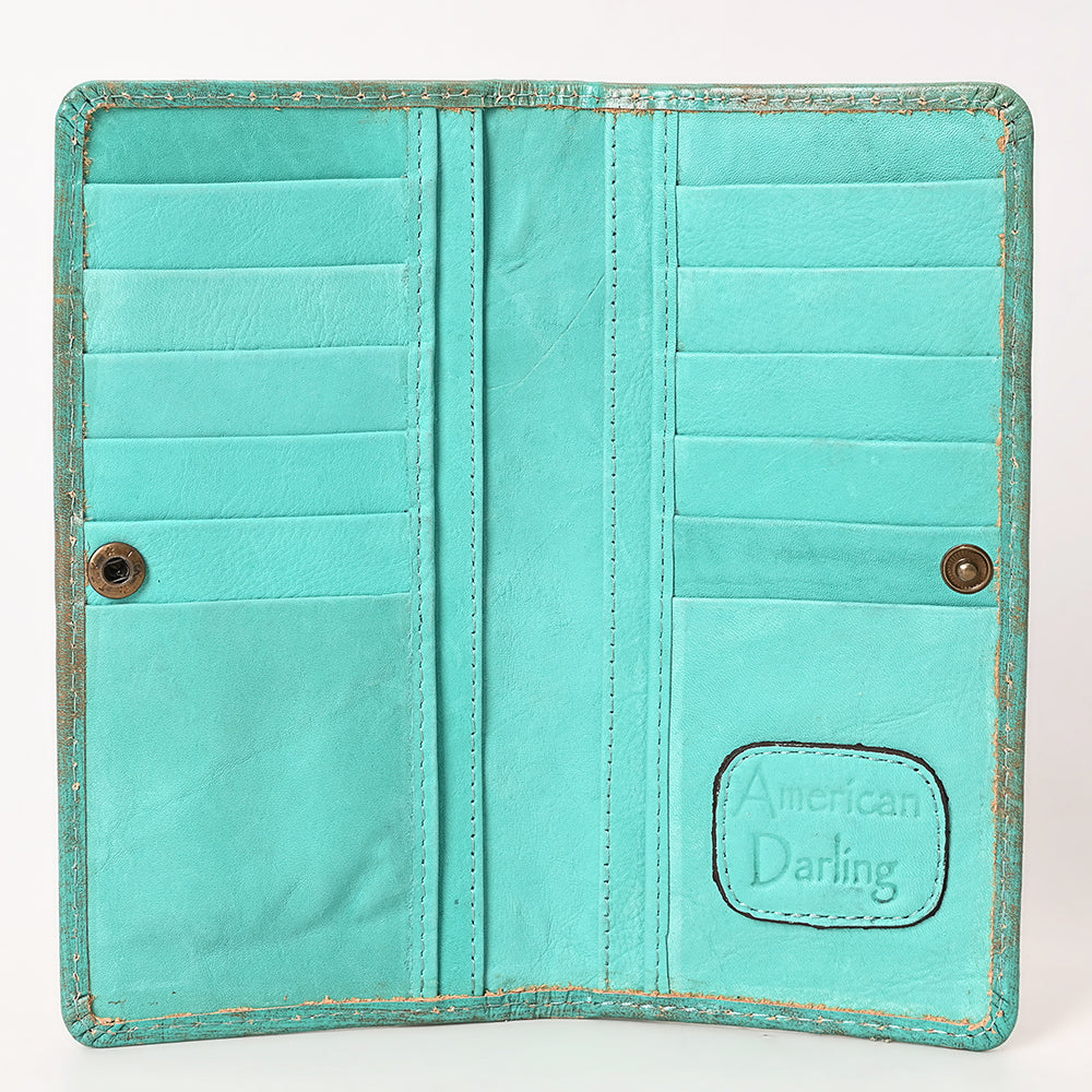 ADBG1537 Tooled Leather Wallet - Hand-Carved Western Floral Long Clutch