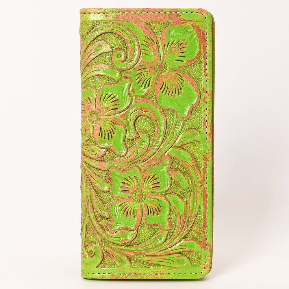 ADBG1537 Tooled Leather Wallet - Hand-Carved Western Floral Long Clutch