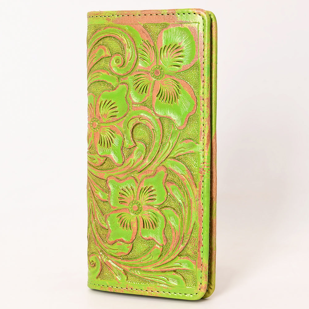 ADBG1537 Tooled Leather Wallet - Hand-Carved Western Floral Long Clutch