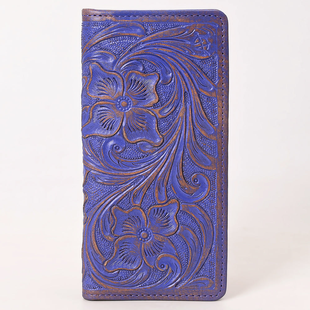 ADBG1537 Tooled Leather Wallet - Hand-Carved Western Floral Long Clutch