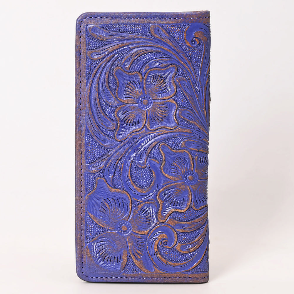 ADBG1537 Tooled Leather Wallet - Hand-Carved Western Floral Long Clutch