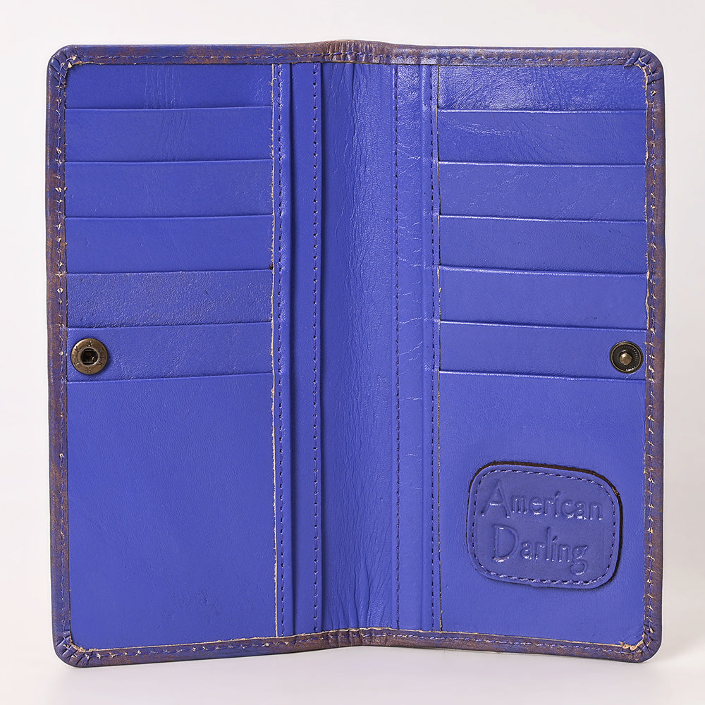 ADBG1537 Tooled Leather Wallet - Hand-Carved Western Floral Long Clutch