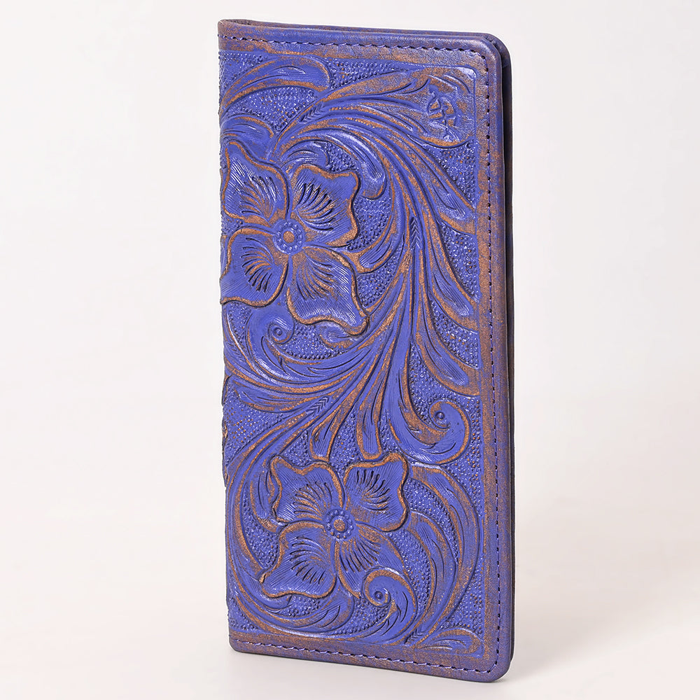 ADBG1537 Tooled Leather Wallet - Hand-Carved Western Floral Long Clutch
