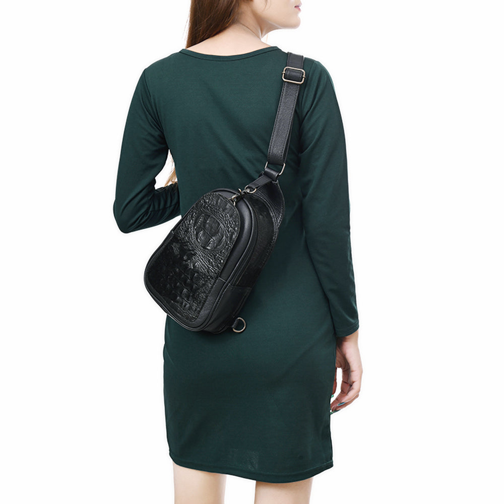 ADBG1538A Black Alligator-Embossed Leather Sling Bag - Western Crossbody Chest Pack