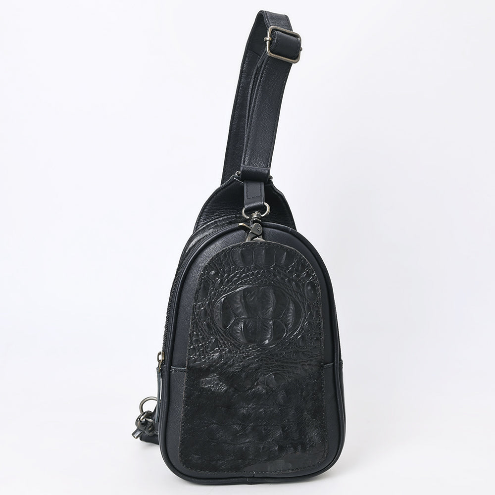 ADBG1538A Black Alligator-Embossed Leather Sling Bag - Western Crossbody Chest Pack
