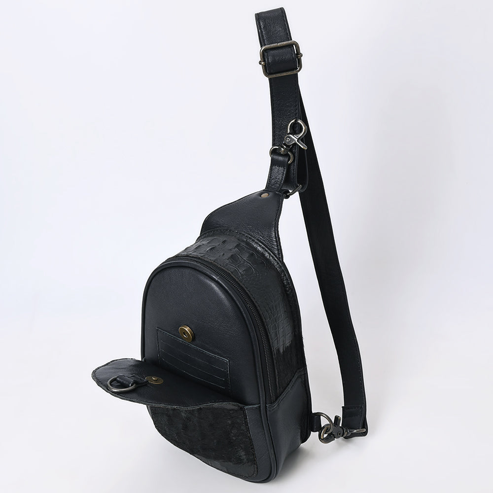 ADBG1538A Black Alligator-Embossed Leather Sling Bag - Western Crossbody Chest Pack