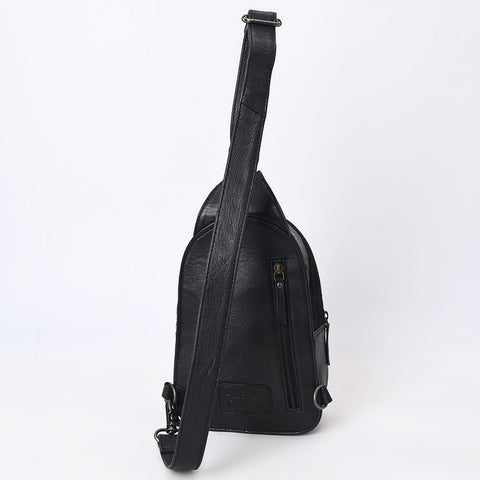 American Darling Western Leather Sling Bag with Black Crocodile Embossed Detailing ï¿½ Genuine Hair-on cowhide Leather