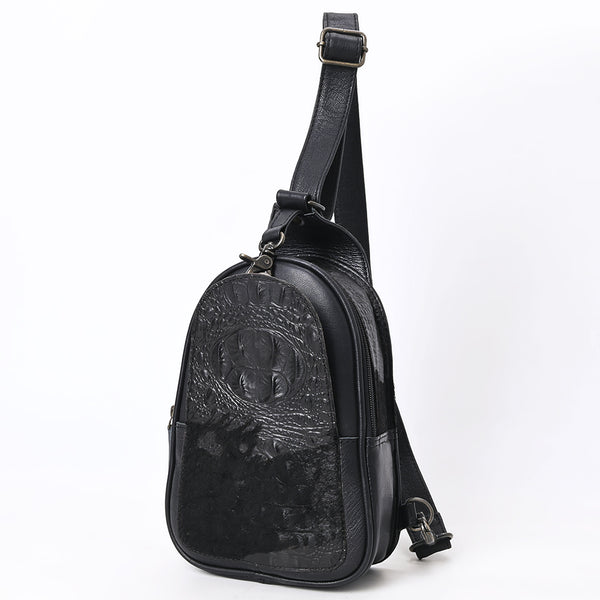 ADBG1538A Black Alligator-Embossed Leather Sling Bag - Western Crossbody Chest Pack