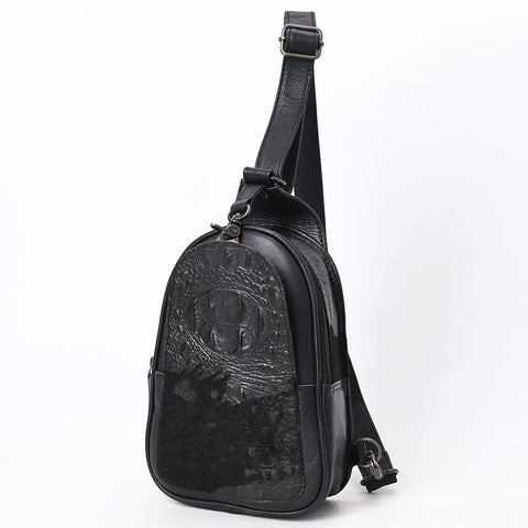 American Darling Western Leather Sling Bag with Black Crocodile Embossed Detailing ï¿½ Genuine Hair-on cowhide Leather