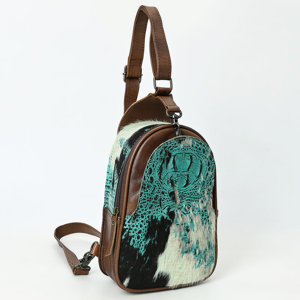 ADBG1538 Gator Embossed Hair-On Leather Sling Bag - Bold Western Crossbody