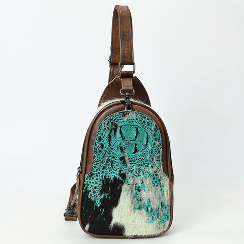 American Darling Western Leather Sling Bag with Crocodile Embossed Detailing ï¿½ Genuine Hair-on cowhide Leather
