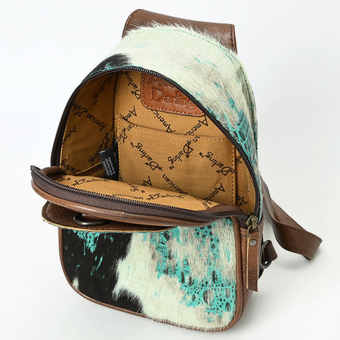 American Darling Western Leather Sling Bag with Crocodile Embossed Detailing ï¿½ Genuine Hair-on cowhide Leather