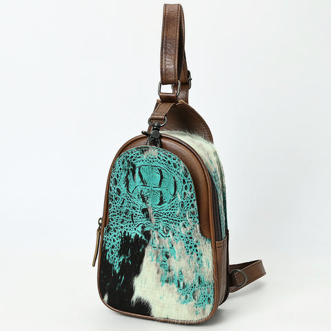 American Darling Western Leather Sling Bag with Crocodile Embossed Detailing ï¿½ Genuine Hair-on cowhide Leather