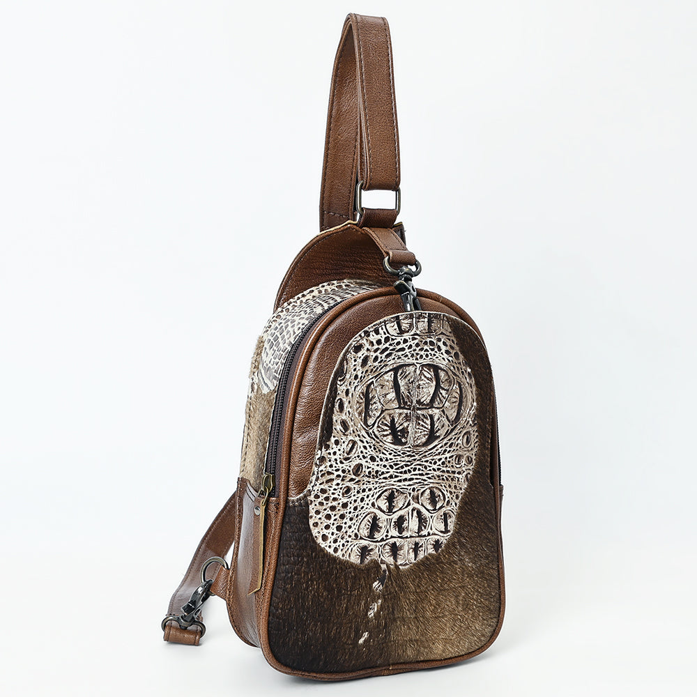 ADBG1538 Gator Embossed Hair-On Leather Sling Bag - Bold Western Crossbody