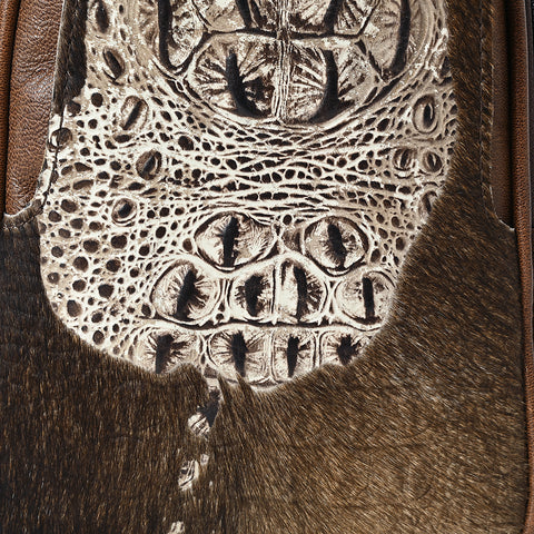 American Darling Western Leather Sling Bag with Crocodile Embossed Detailing ï¿½ Genuine Hair-on cowhide Leather