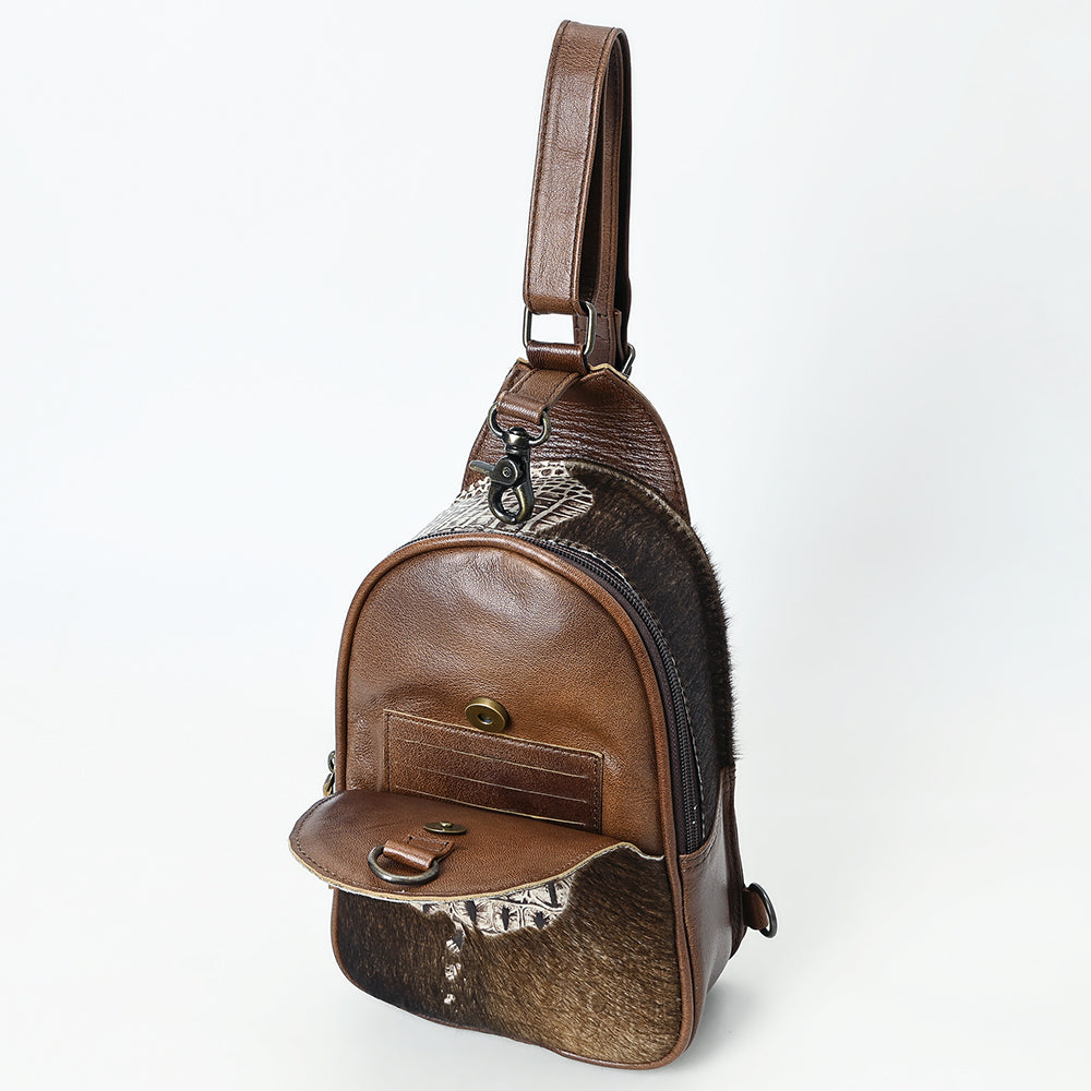 ADBG1538 Gator Embossed Hair-On Leather Sling Bag - Bold Western Crossbody