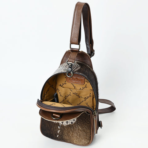 American Darling Western Leather Sling Bag with Crocodile Embossed Detailing ï¿½ Genuine Hair-on cowhide Leather