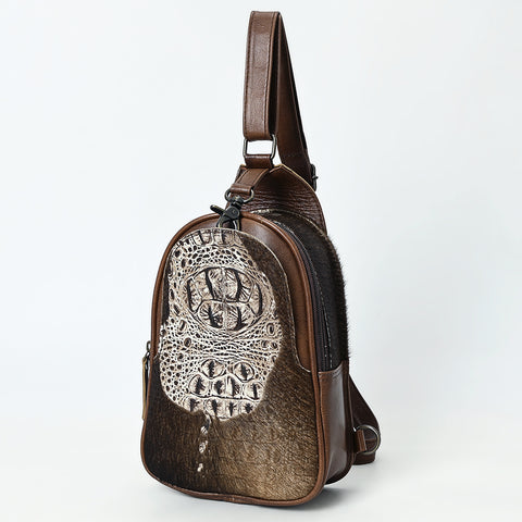 American Darling Western Leather Sling Bag with Crocodile Embossed Detailing ï¿½ Genuine Hair-on cowhide Leather