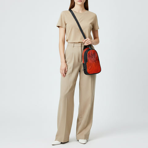 American Darling Western Leather Sling Bag with Crocodile Embossed Detailing ï¿½ Genuine Hair-on cowhide Leather
