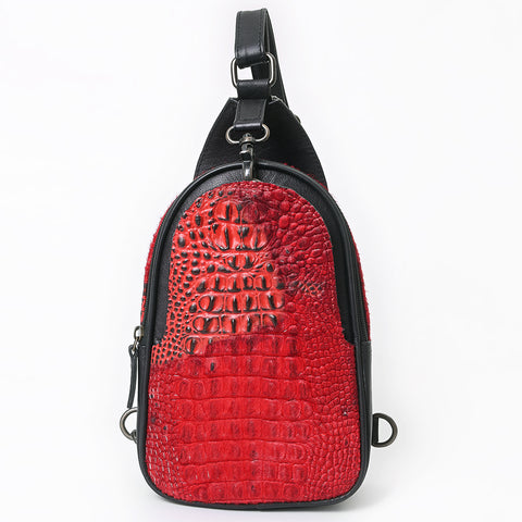 American Darling Western Leather Sling Bag with Crocodile Embossed Detailing ï¿½ Genuine Hair-on cowhide Leather
