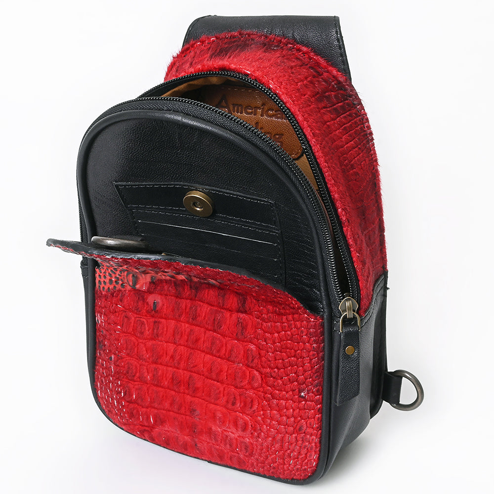 ADBG1538 Gator Embossed Hair-On Leather Sling Bag - Bold Western Crossbody