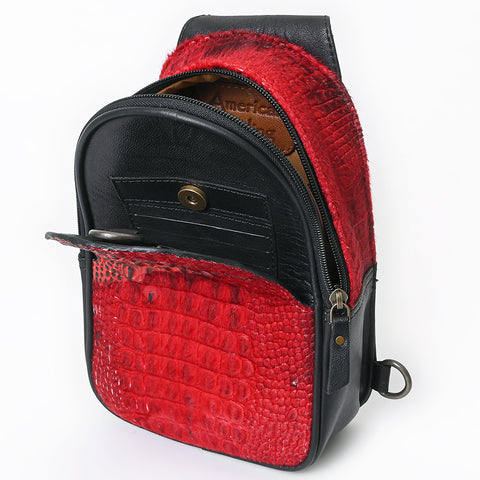 American Darling Western Leather Sling Bag with Crocodile Embossed Detailing ï¿½ Genuine Hair-on cowhide Leather
