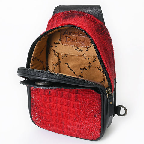 American Darling Western Leather Sling Bag with Crocodile Embossed Detailing ï¿½ Genuine Hair-on cowhide Leather