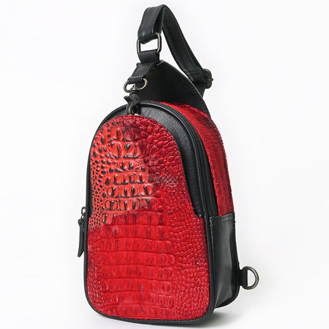 American Darling Western Leather Sling Bag with Crocodile Embossed Detailing ï¿½ Genuine Hair-on cowhide Leather