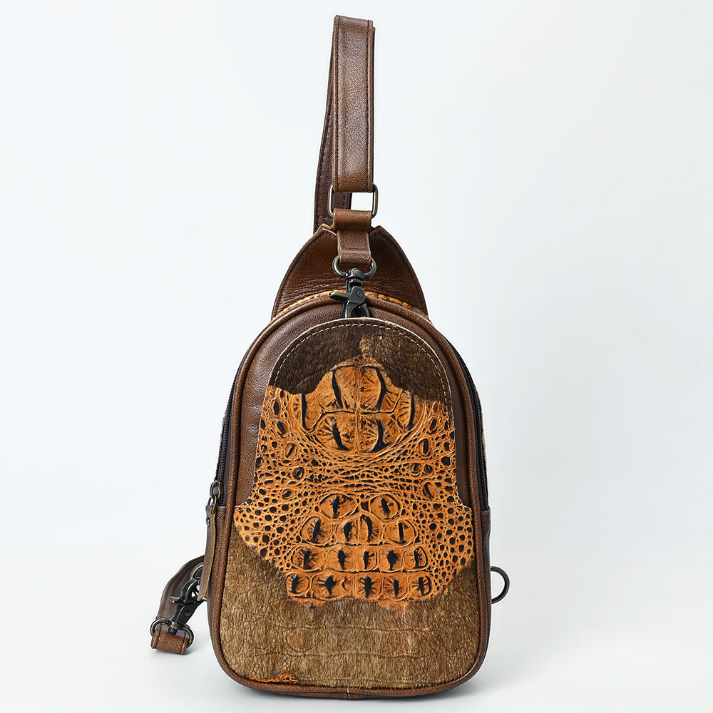 ADBG1538 Gator Embossed Hair-On Leather Sling Bag - Bold Western Crossbody