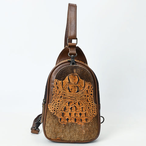 American Darling Western Leather Sling Bag with Crocodile Embossed Detailing ï¿½ Genuine Hair-on cowhide Leather