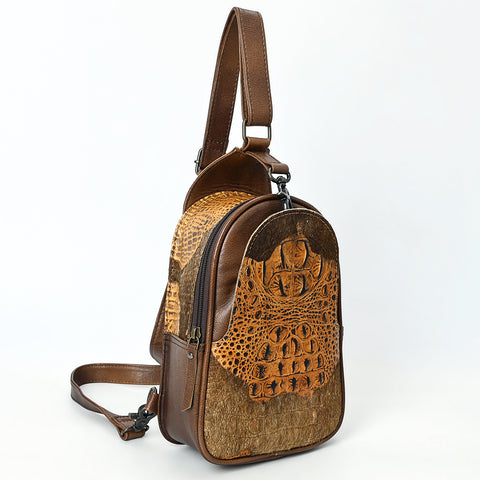American Darling Western Leather Sling Bag with Crocodile Embossed Detailing ï¿½ Genuine Hair-on cowhide Leather
