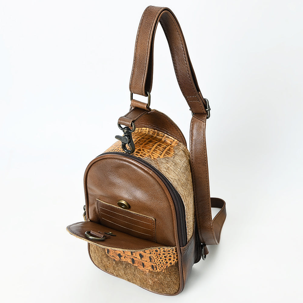 ADBG1538 Gator Embossed Hair-On Leather Sling Bag - Bold Western Crossbody