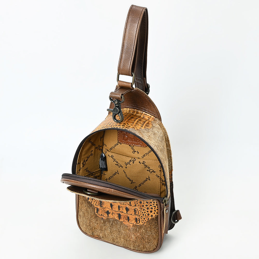 ADBG1538 Gator Embossed Hair-On Leather Sling Bag - Bold Western Crossbody