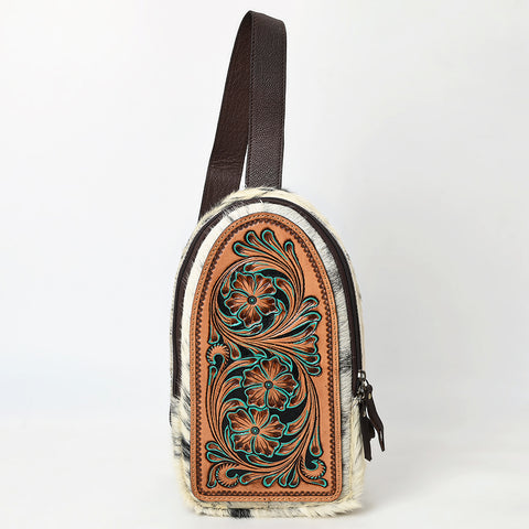 American Darling Genuine Hand Tooled Leather Hair On Hide Sling Bag