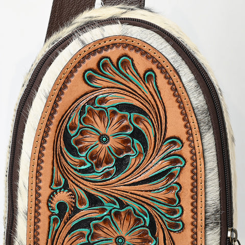 American Darling Genuine Hand Tooled Leather Hair On Hide Sling Bag