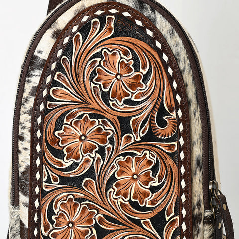 American Darling Genuine Hand Tooled Leather Hair On Hide Sling Bag