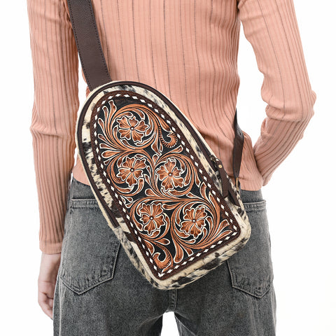 American Darling Genuine Hand Tooled Leather Hair On Hide Sling Bag