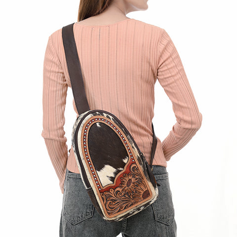 Handcrafted Cowhide Leather Sling Bag-Western Floral Tooled Crossbody