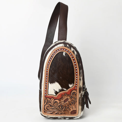Handcrafted Cowhide Leather Sling Bag-Western Floral Tooled Crossbody