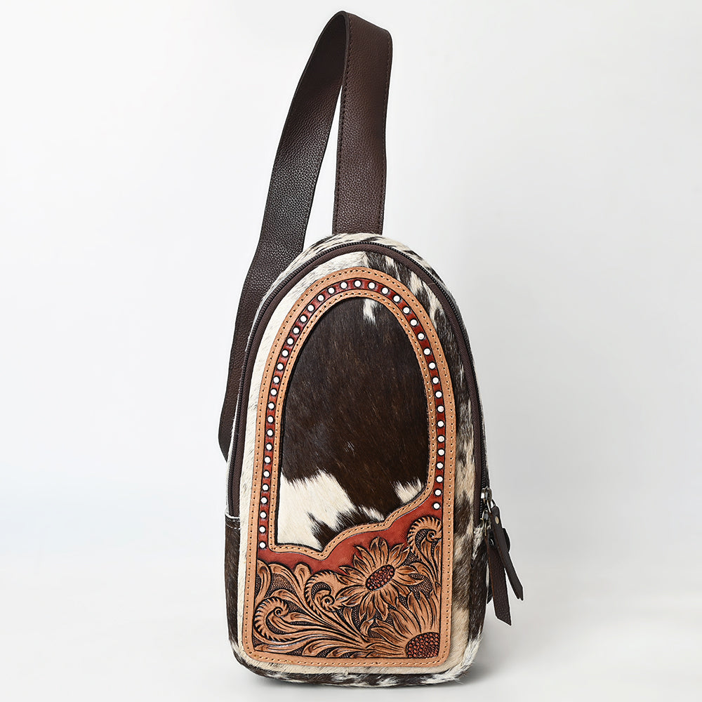 ADBGA591 Handcrafted Cowhide Leather Sling Bag-Western Floral Tooled Crossbody