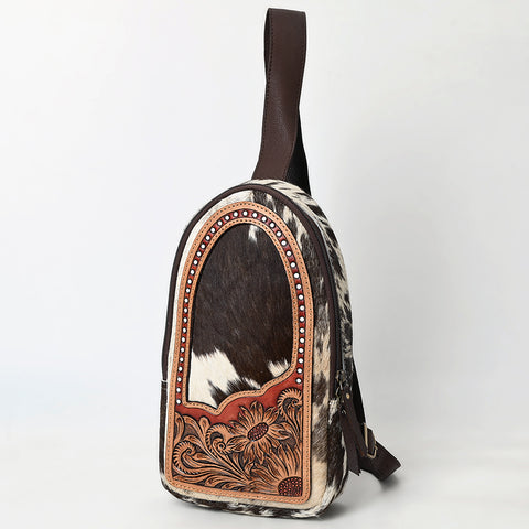 Handcrafted Cowhide Leather Sling Bag-Western Floral Tooled Crossbody