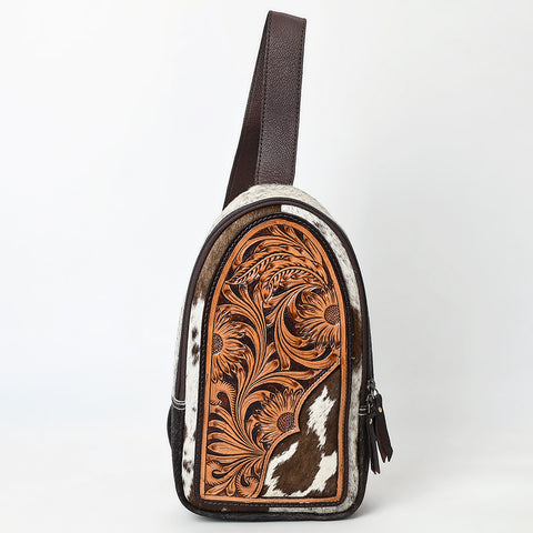 American Darling Hand Tooled Floral Carved Hair-On Cowhide Sling Bag